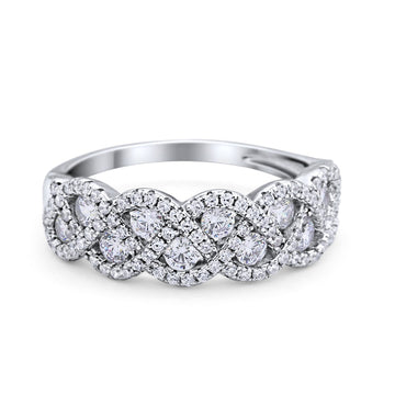 Weave Crisscross Infinity Ring Round Simulated Cubic Zirconia 925 Sterling Silver